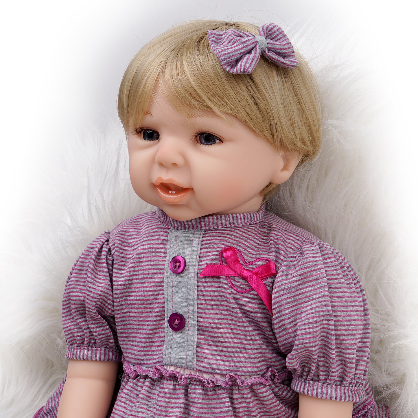 Lynne-Purple Striped Dress-22 Inch Realistic Reborn Baby Dolls Blue Eyes Blonde Hair
